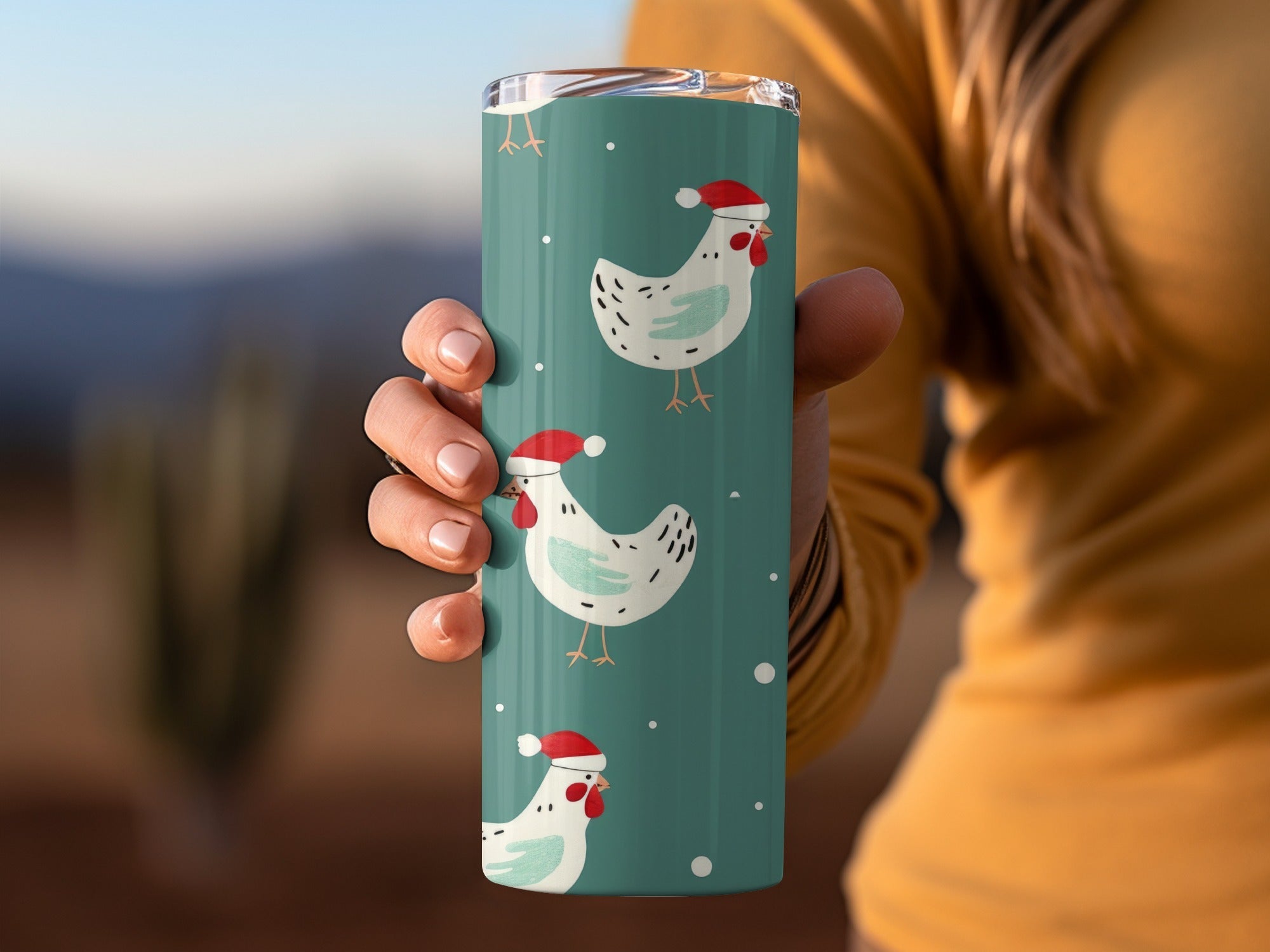 Christmas Chicken Digital Paper, Teal Holiday Pattern, Cute Rooster Print, Santa Hat Animal Illustration, Festive Wallpaper, Digital - Moore and Mountain