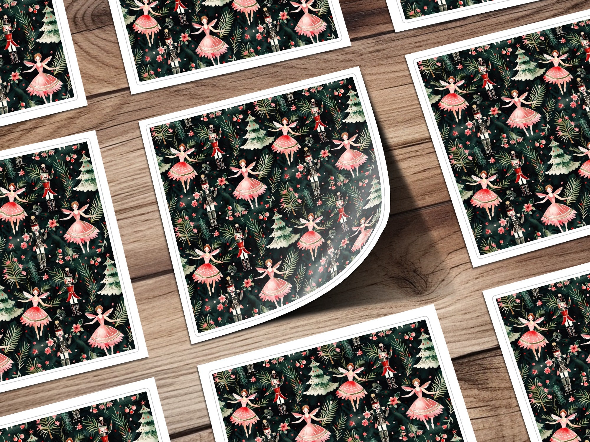 Christmas Digital Paper, Dark Winter Pattern, Ballerina Nutcracker, Pink Floral Seamless Pattern, Digital Background, Scrapbook Paper - Moore and Mountain