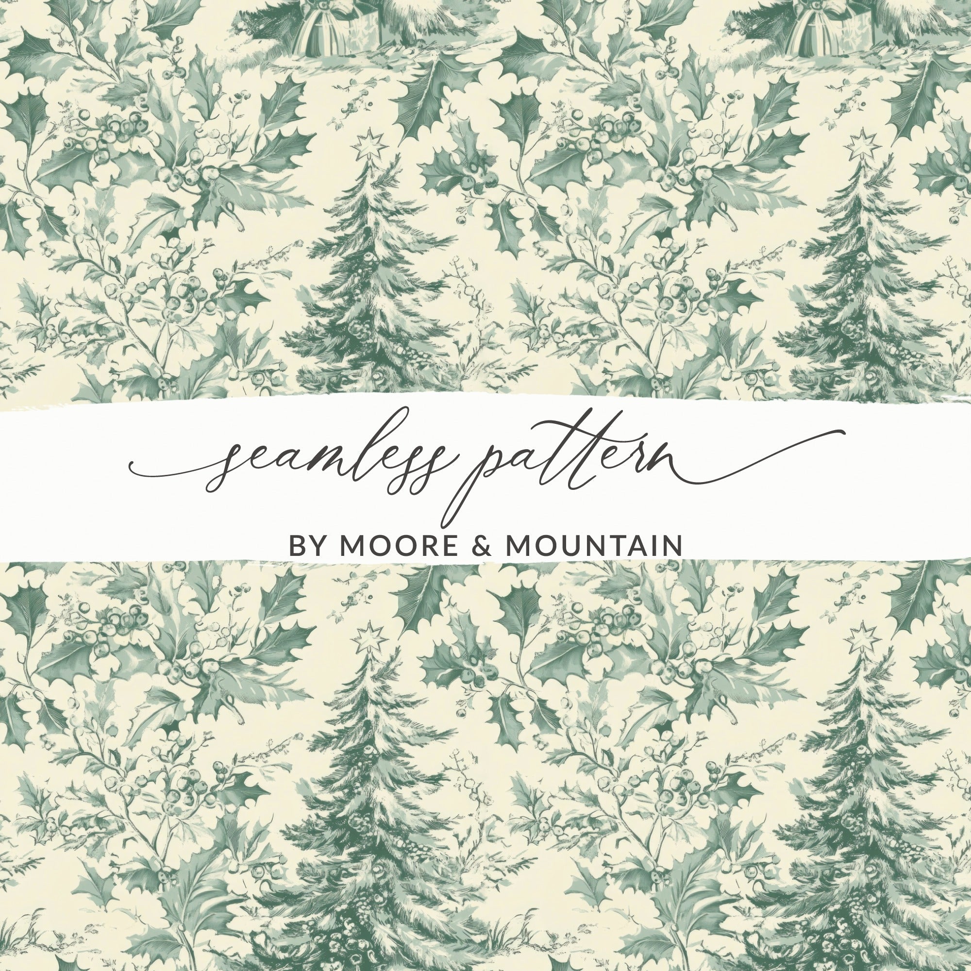 Christmas Digital Paper, Winter Holiday Seamless Pattern, Holly Berry Print, Scrapbook Paper Pack, Festive Pattern Digital Download - Moore and Mountain
