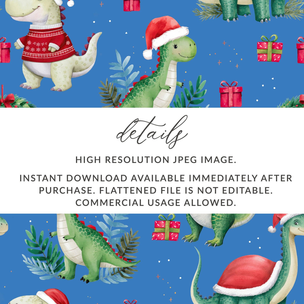Christmas Dinosaur Digital Paper, Green Red Dino Seamless Pattern, Holiday Animal Print, Kids Fabric Design, Festive Digital Download - Moore and Mountain