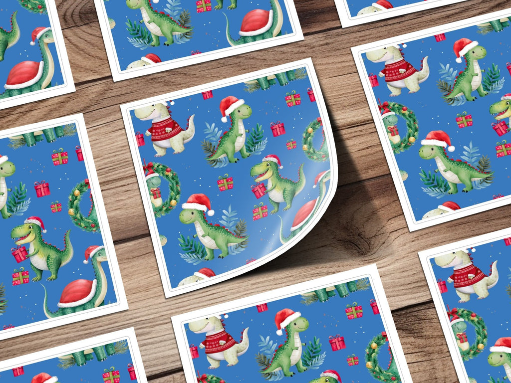 Christmas Dinosaur Digital Paper, Green Red Dino Seamless Pattern, Holiday Animal Print, Kids Fabric Design, Festive Digital Download - Moore and Mountain