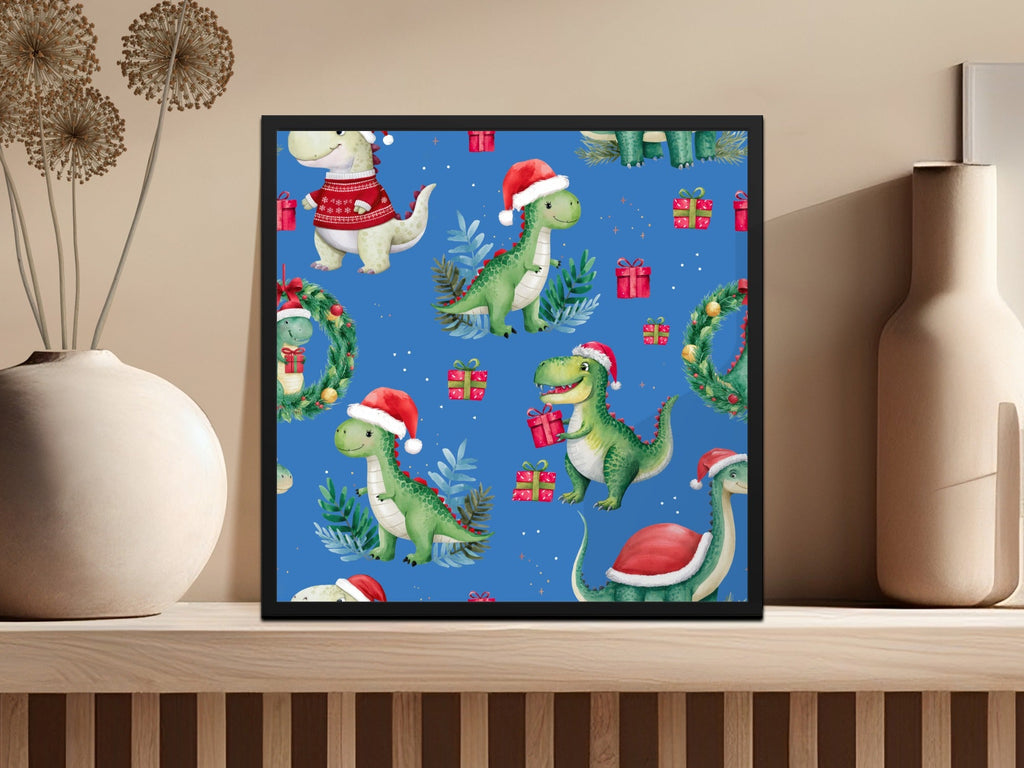 Christmas Dinosaur Digital Paper, Green Red Dino Seamless Pattern, Holiday Animal Print, Kids Fabric Design, Festive Digital Download - Moore and Mountain