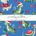 Christmas Dinosaur Digital Paper, Green Red Dino Seamless Pattern, Holiday Animal Print, Kids Fabric Design, Festive Digital Download - Moore and Mountain