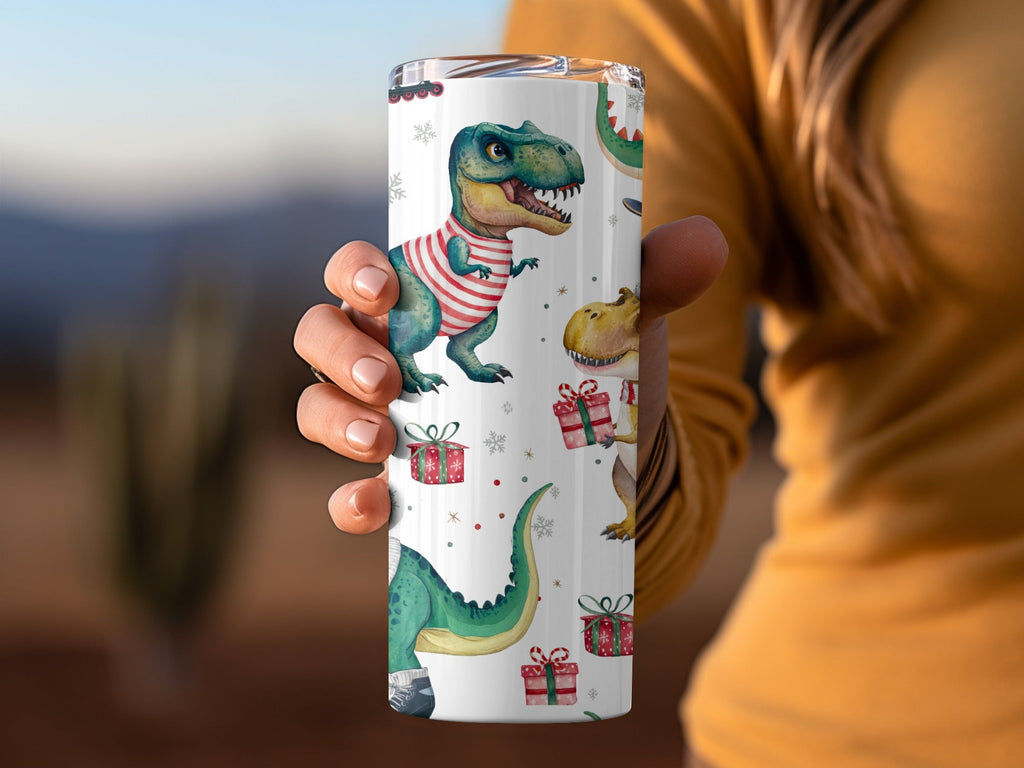 Christmas Dinosaur Digital Paper, Pattern for Boys, Winter Animal Print, Holiday Cute T Rex Background, Gift Wrap - Moore and Mountain