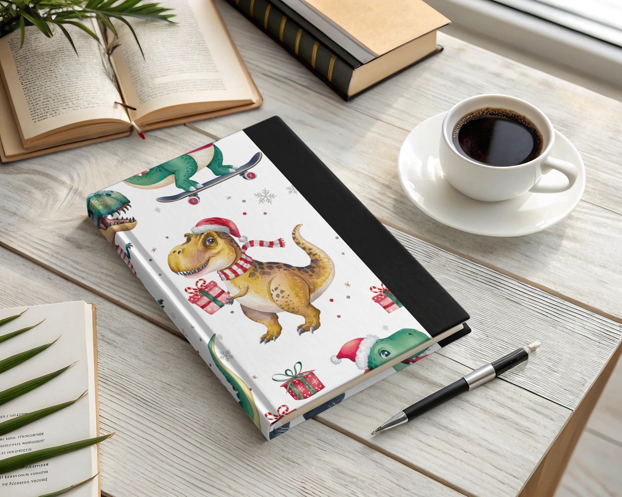 Christmas Dinosaur Digital Paper, Pattern for Boys, Winter Animal Print, Holiday Cute T Rex Background, Gift Wrap - Moore and Mountain