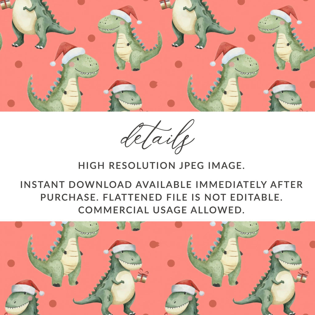 Christmas Dinosaur Seamless Pattern Digital, Holiday Dino Pattern, Festive Repeat Pattern, Cute Dinosaur Art, Christmas Fabric Design - Moore and Mountain