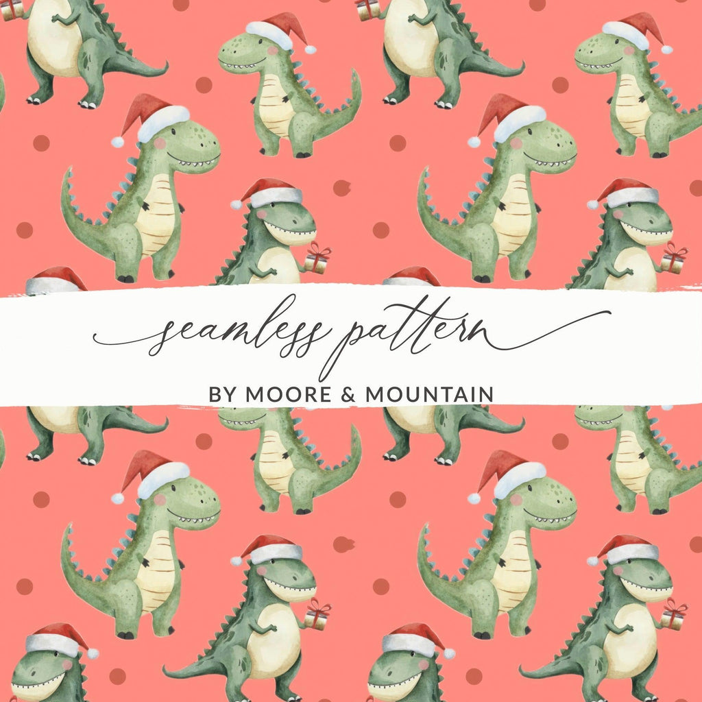 Christmas Dinosaur Seamless Pattern Digital, Holiday Dino Pattern, Festive Repeat Pattern, Cute Dinosaur Art, Christmas Fabric Design - Moore and Mountain