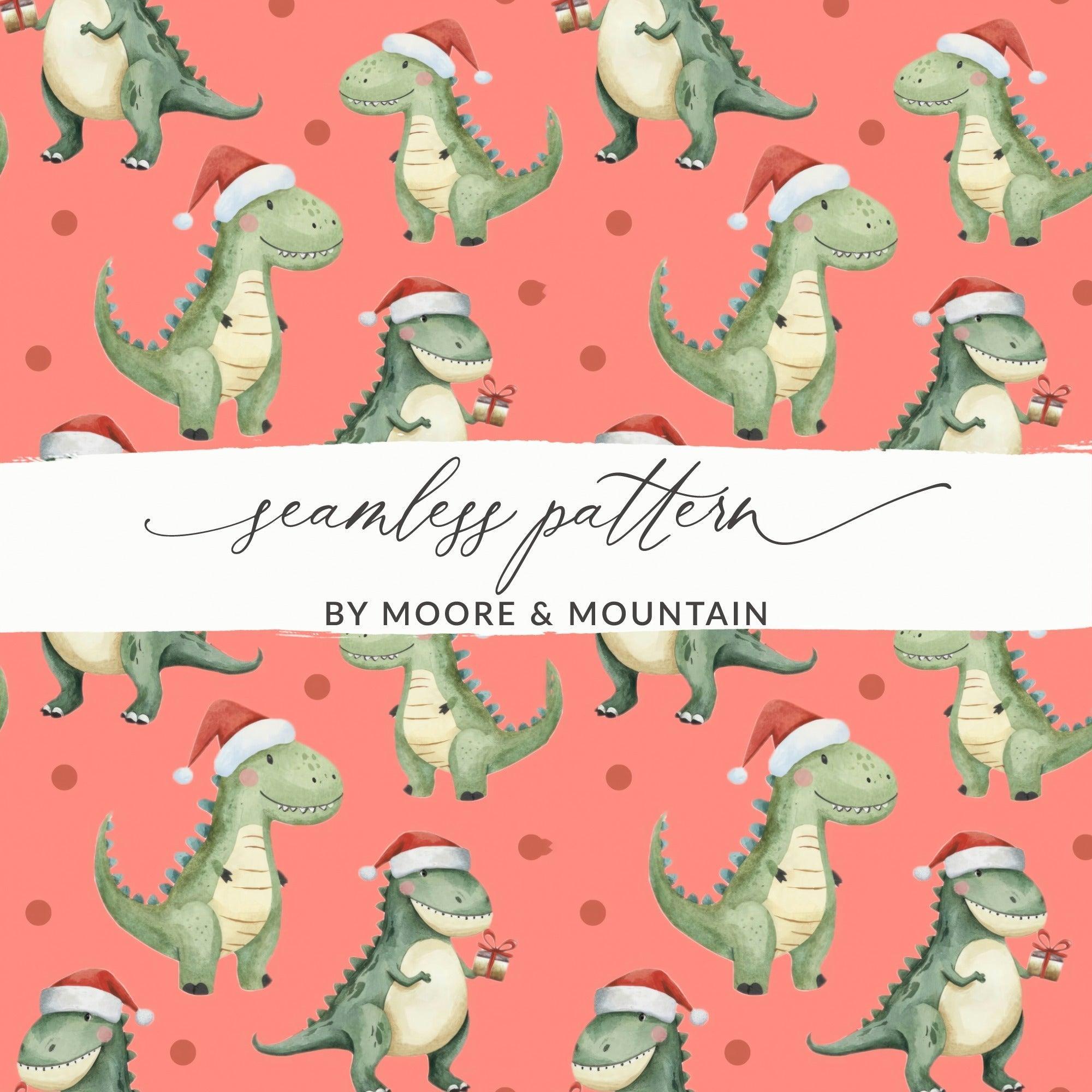 Christmas Dinosaur Seamless Pattern Digital, Holiday Dino Pattern, Festive Repeat Pattern, Cute Dinosaur Art, Christmas Fabric Design - Moore and Mountain