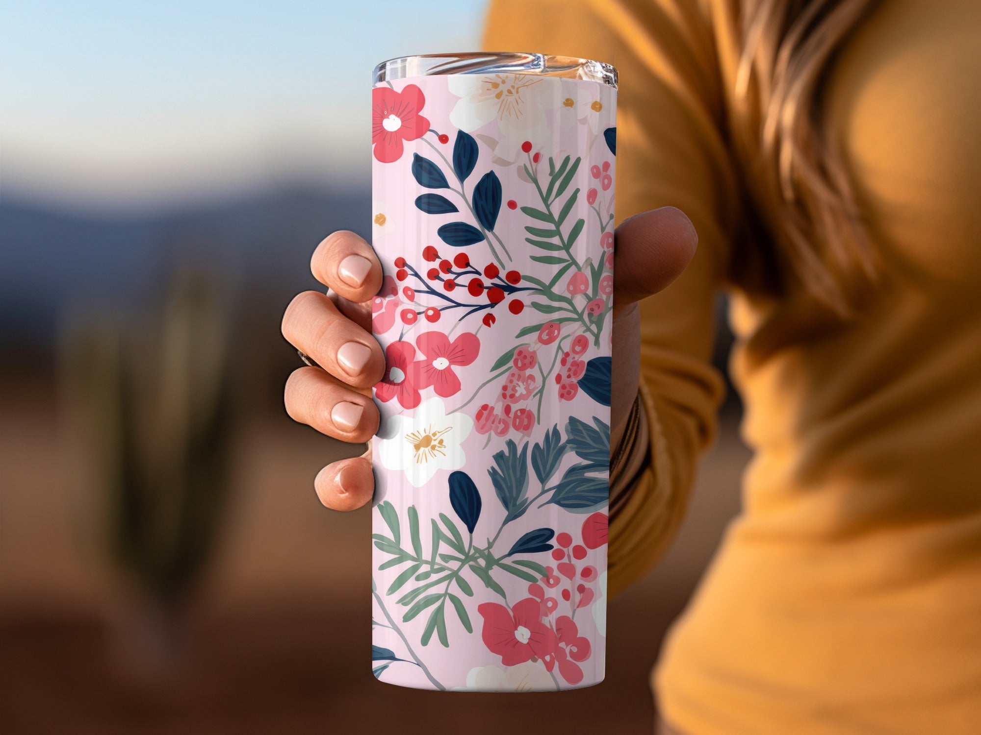Floral Patterned Insulated Tumbler for Hot and Cold Drinks