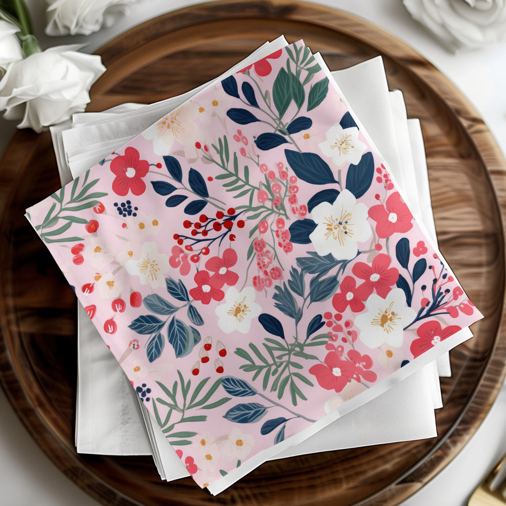 Floral Pink and Red Pattern Napkin Set