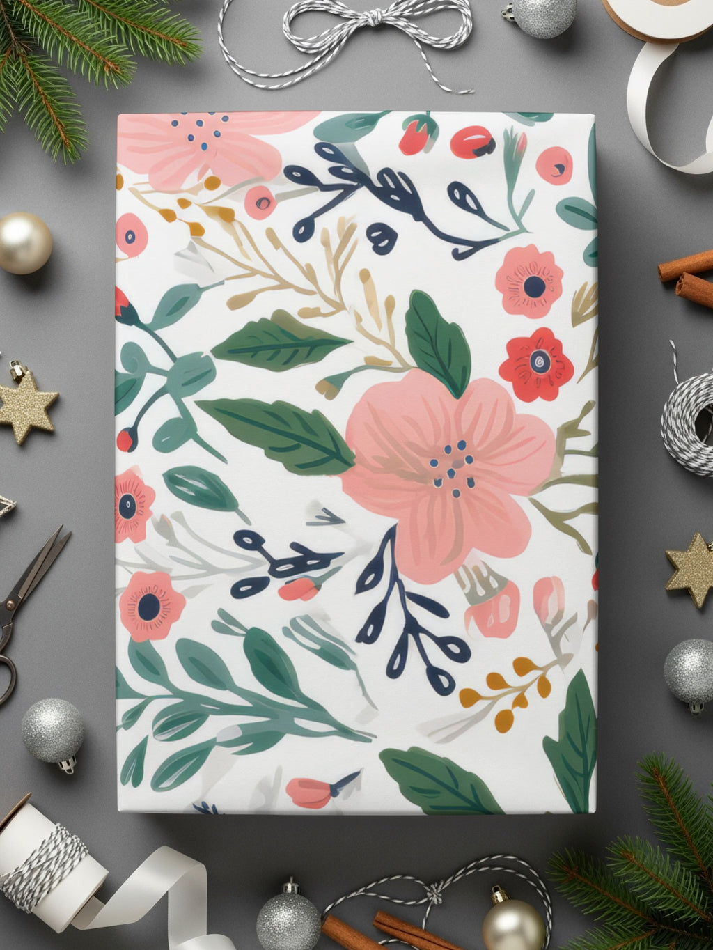 Floral and Leaf Pattern Gift Wrapping Paper Sheet
