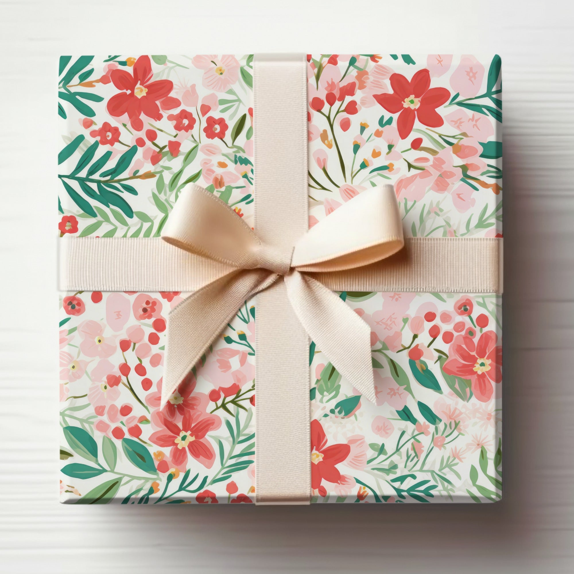 Floral Designed Gift Box with Ribbon Decor