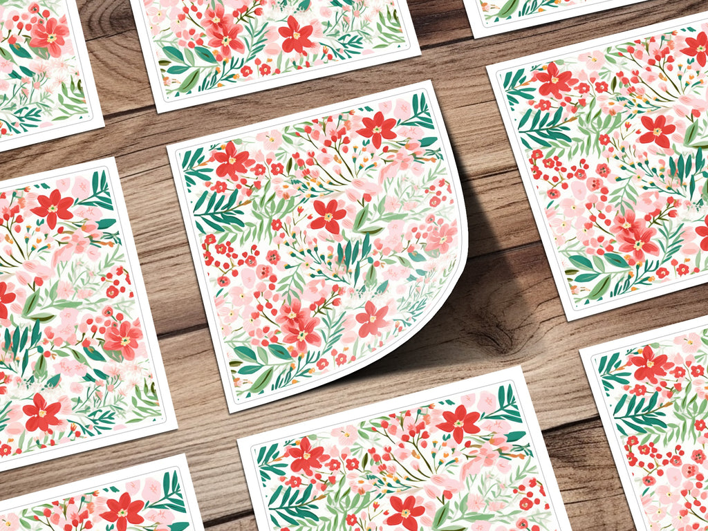 Floral Patterned Red and Green Greeting Card Design