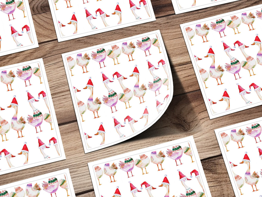 Christmas Geese Ducks Pattern Festive Watercolor Digital - Moore and Mountain