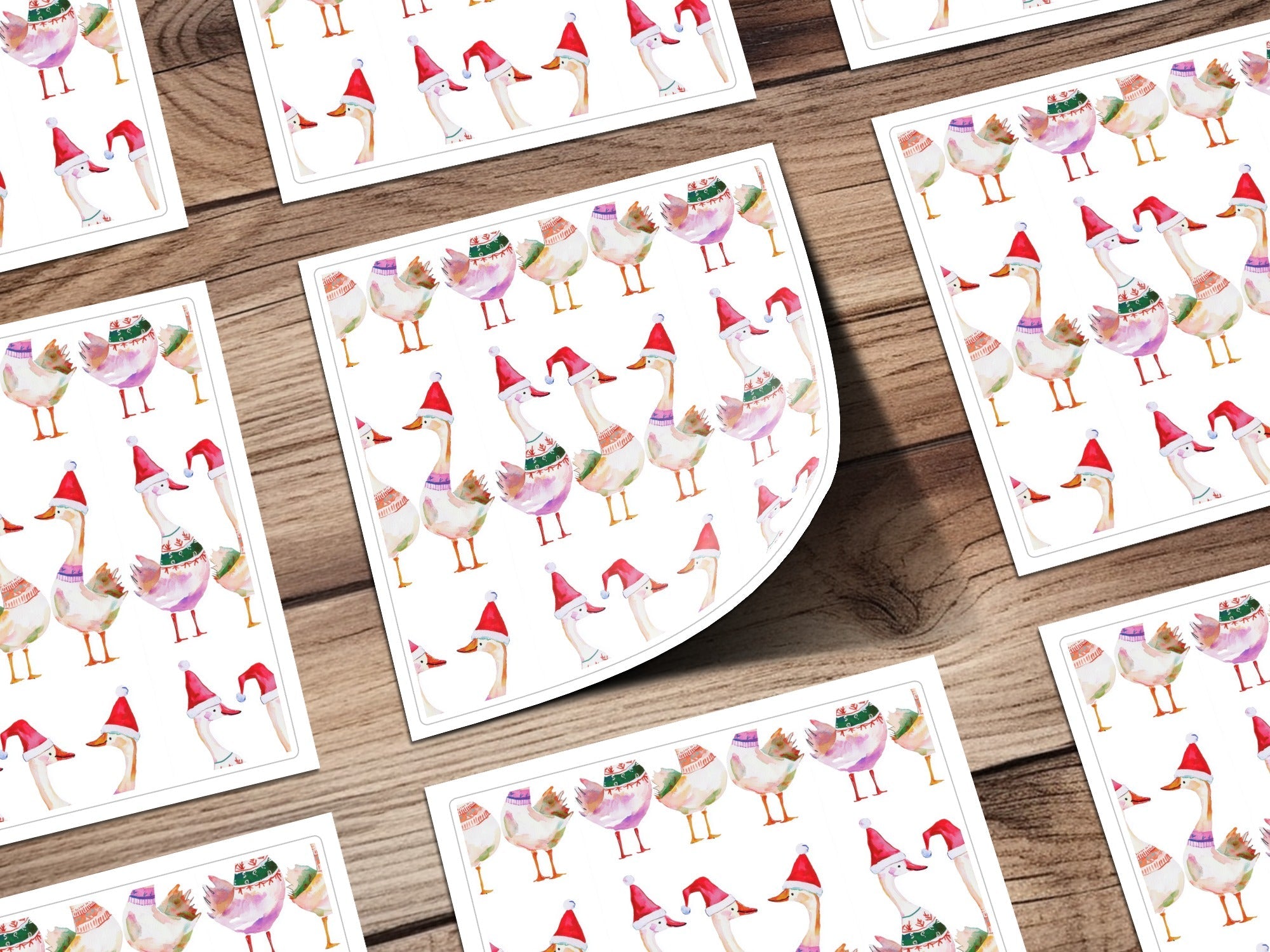 Christmas Geese Ducks Pattern Festive Watercolor Digital - Moore and Mountain