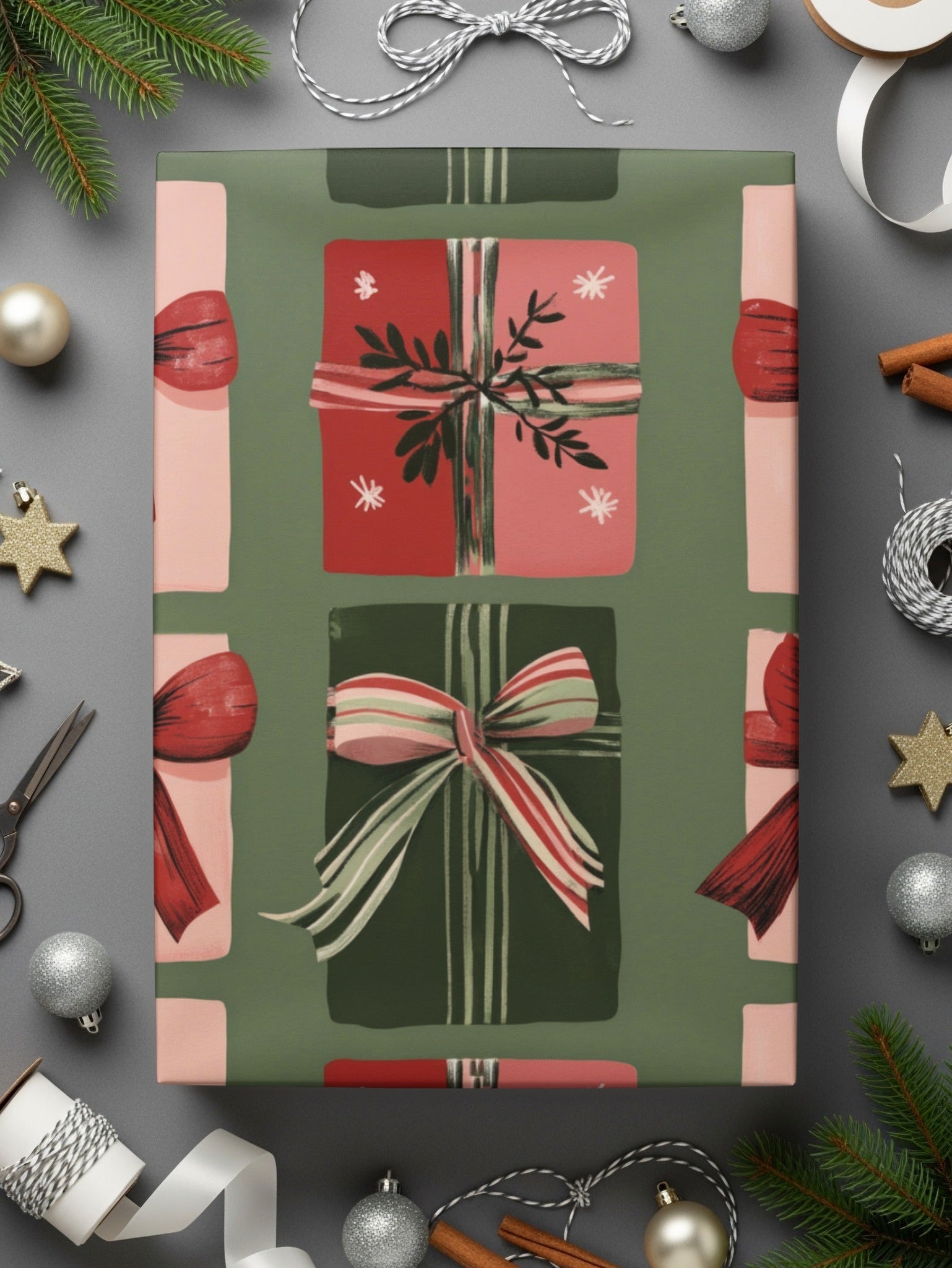 Christmas Gift Digital Paper, Red, Green, Pink Presents Pattern, Holiday Digital Download, Seamless Wrapping Paper, Winter Scrapbook Paper - Moore and Mountain