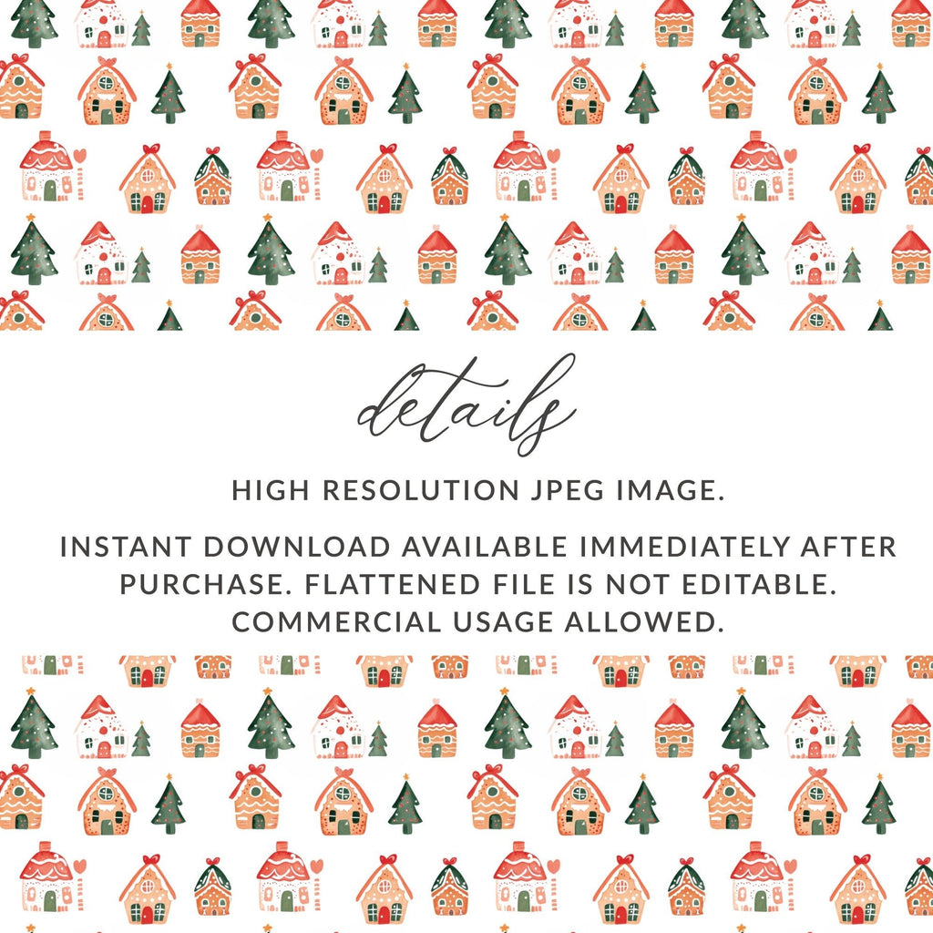 Christmas Gingerbread Houses Pine Trees Pattern Repeat Digital - Moore and Mountain