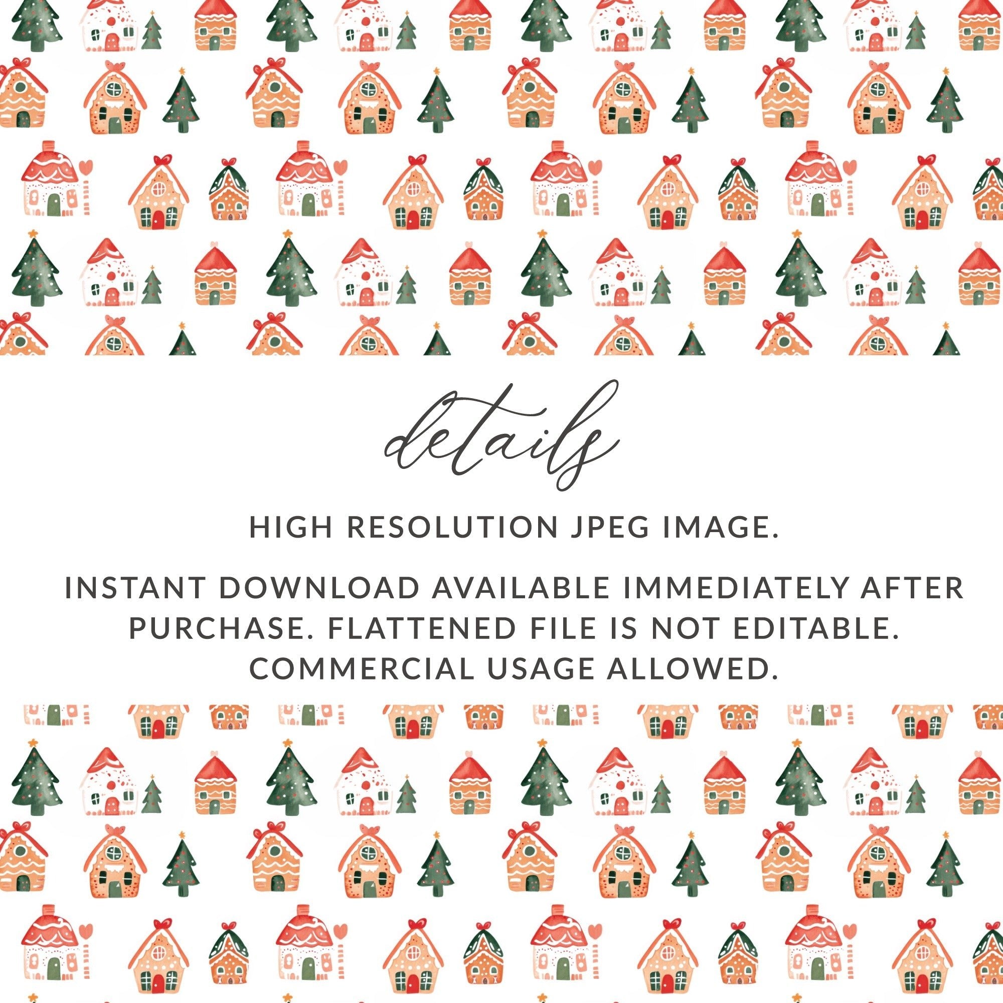 Christmas Gingerbread Houses Pine Trees Pattern Repeat Digital - Moore and Mountain