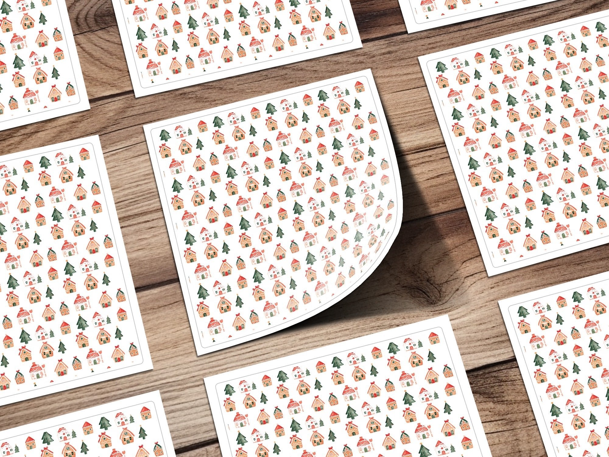 Christmas Gingerbread Houses Pine Trees Pattern Repeat Digital - Moore and Mountain