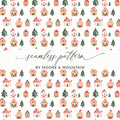 Christmas Gingerbread Houses Pine Trees Pattern Repeat Digital - Moore and Mountain
