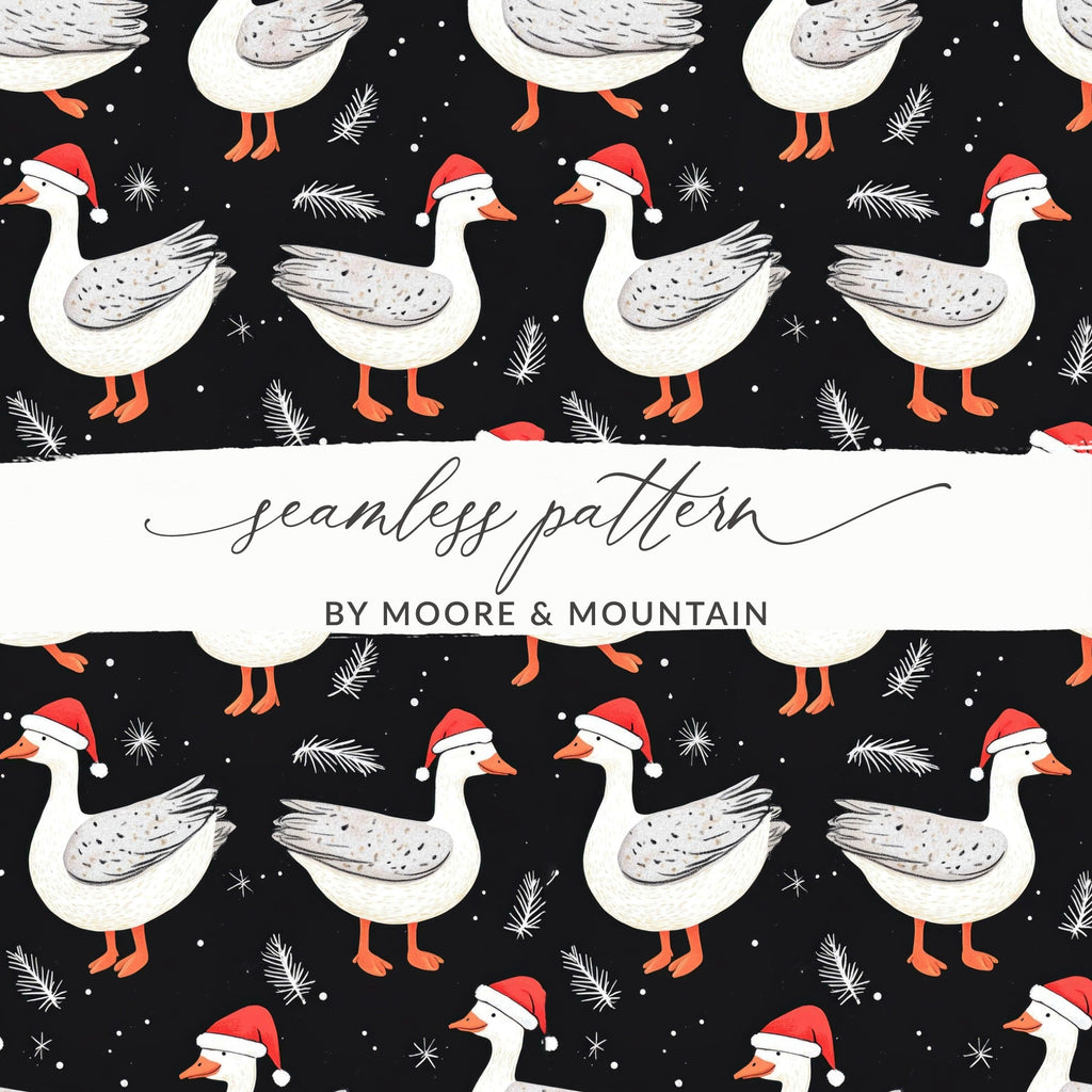 Christmas Goose Digital Paper, Holiday Goose Pattern, Winter Animal Seamless Pattern, Festive Goose JPEG Files, Digital Product - Moore and Mountain