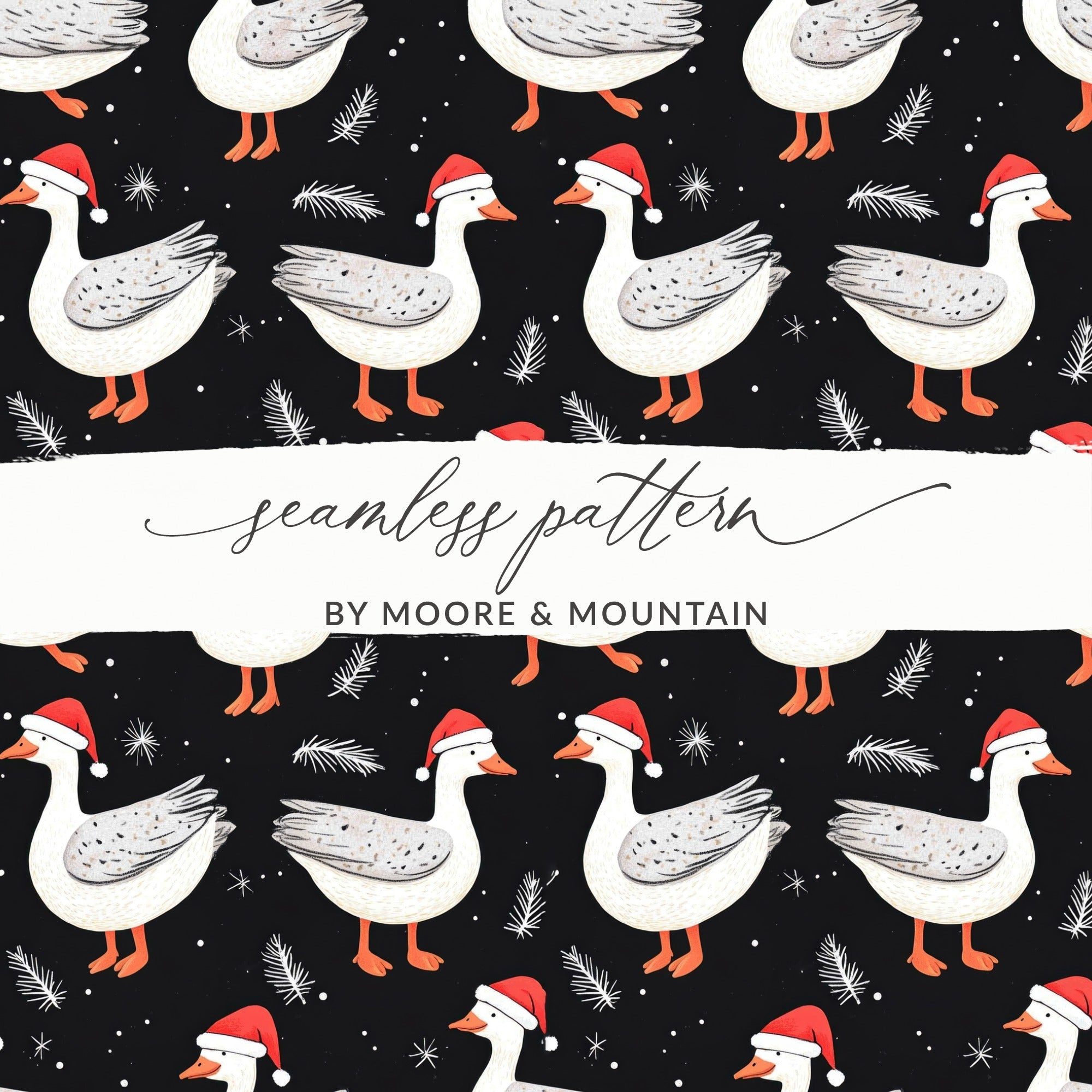 Christmas Goose Digital Paper, Holiday Goose Pattern, Winter Animal Seamless Pattern, Festive Goose JPEG Files, Digital Product - Moore and Mountain