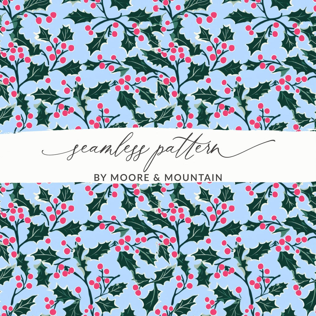 Christmas Holly Digital Paper, Seamless Holiday Pattern, Festive Winter Background, Scrapbook Paper, Digital Download, Fabric Design - Moore and Mountain