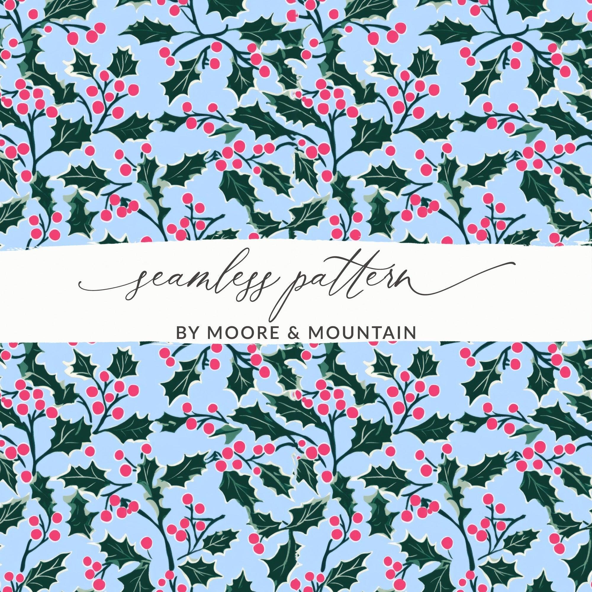 Christmas Holly Digital Paper, Seamless Holiday Pattern, Festive Winter Background, Scrapbook Paper, Digital Download, Fabric Design - Moore and Mountain