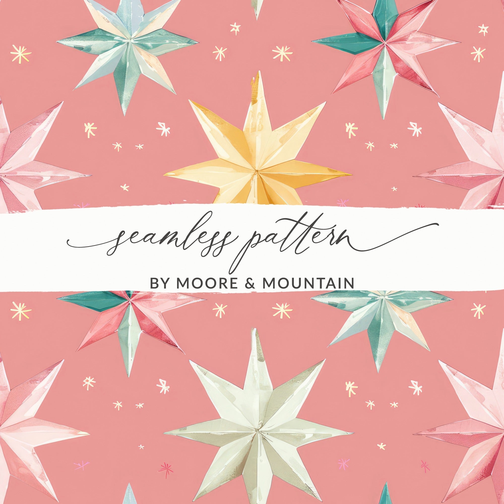 Colorful Star Pattern T-Shirt, Seamless Star Digital Paper, Holiday Fabric Design, Celestial Stars Print, Gift Wrap Design, Star T Shirt - Moore and Mountain
