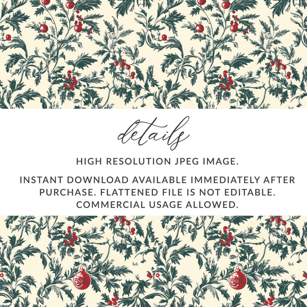 Christmas Ornament Digital Paper, Holiday Digital Pattern, Festive Seamless Design, Winter Berries, Printable Texture, Digital Scrapbooking - Moore and Mountain