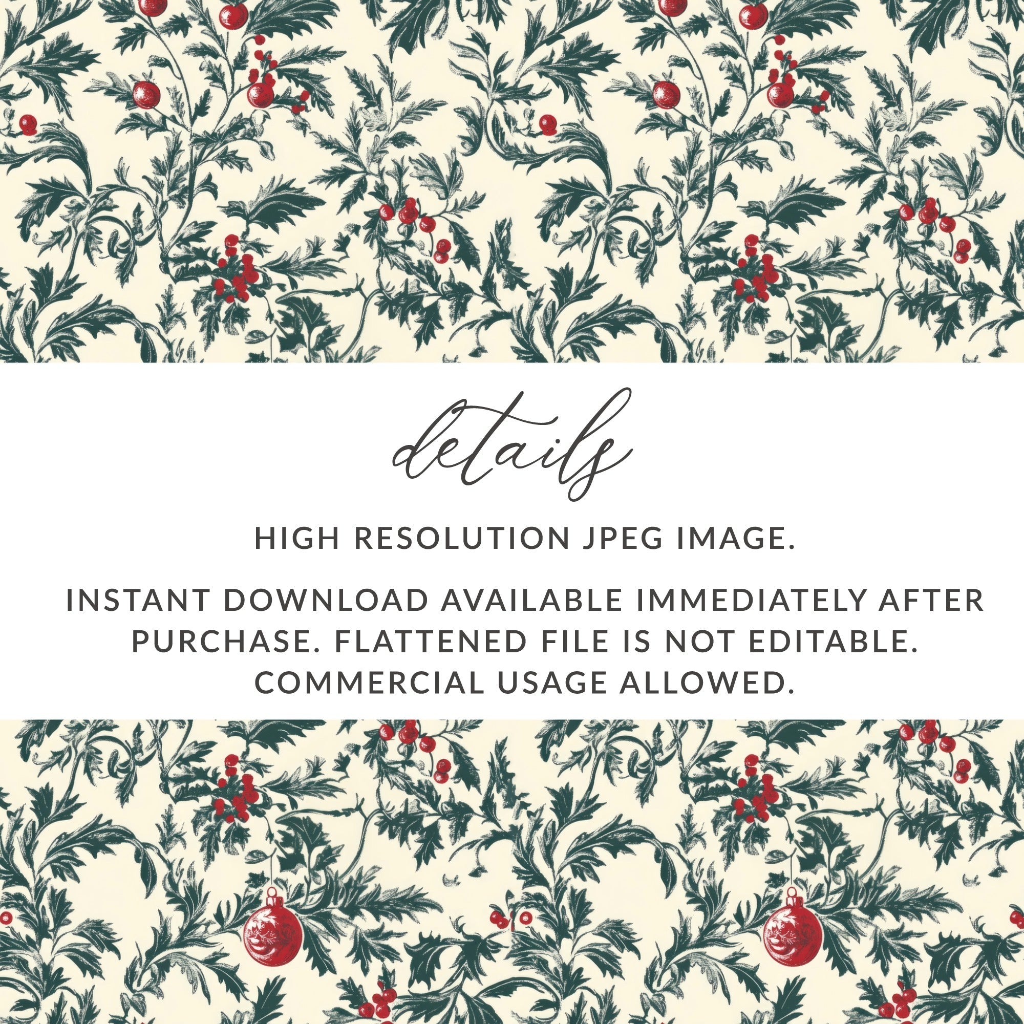Christmas Ornament Digital Paper, Holiday Digital Pattern, Festive Seamless Design, Winter Berries, Printable Texture, Digital Scrapbooking - Moore and Mountain