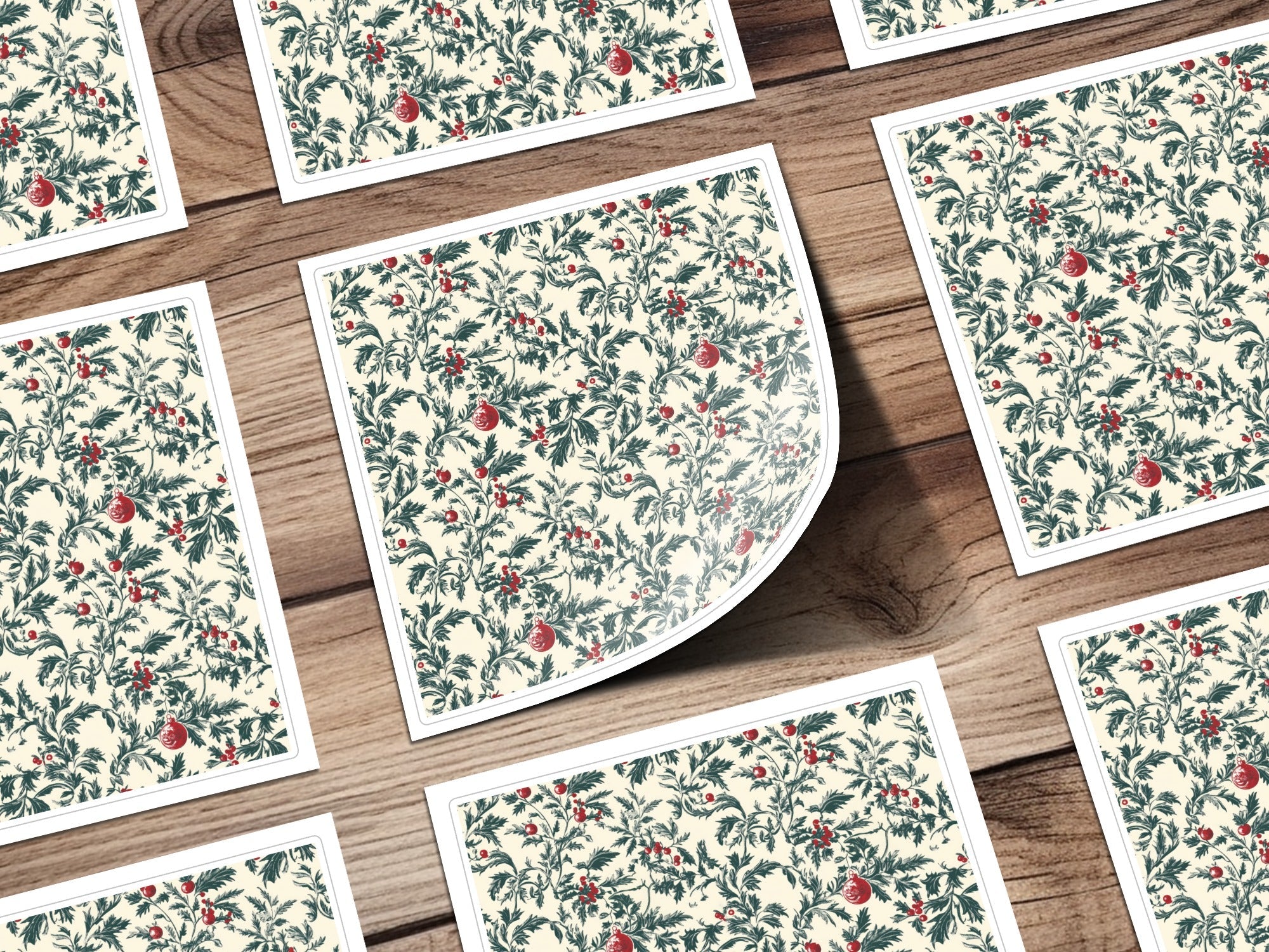 Christmas Ornament Digital Paper, Holiday Digital Pattern, Festive Seamless Design, Winter Berries, Printable Texture, Digital Scrapbooking - Moore and Mountain