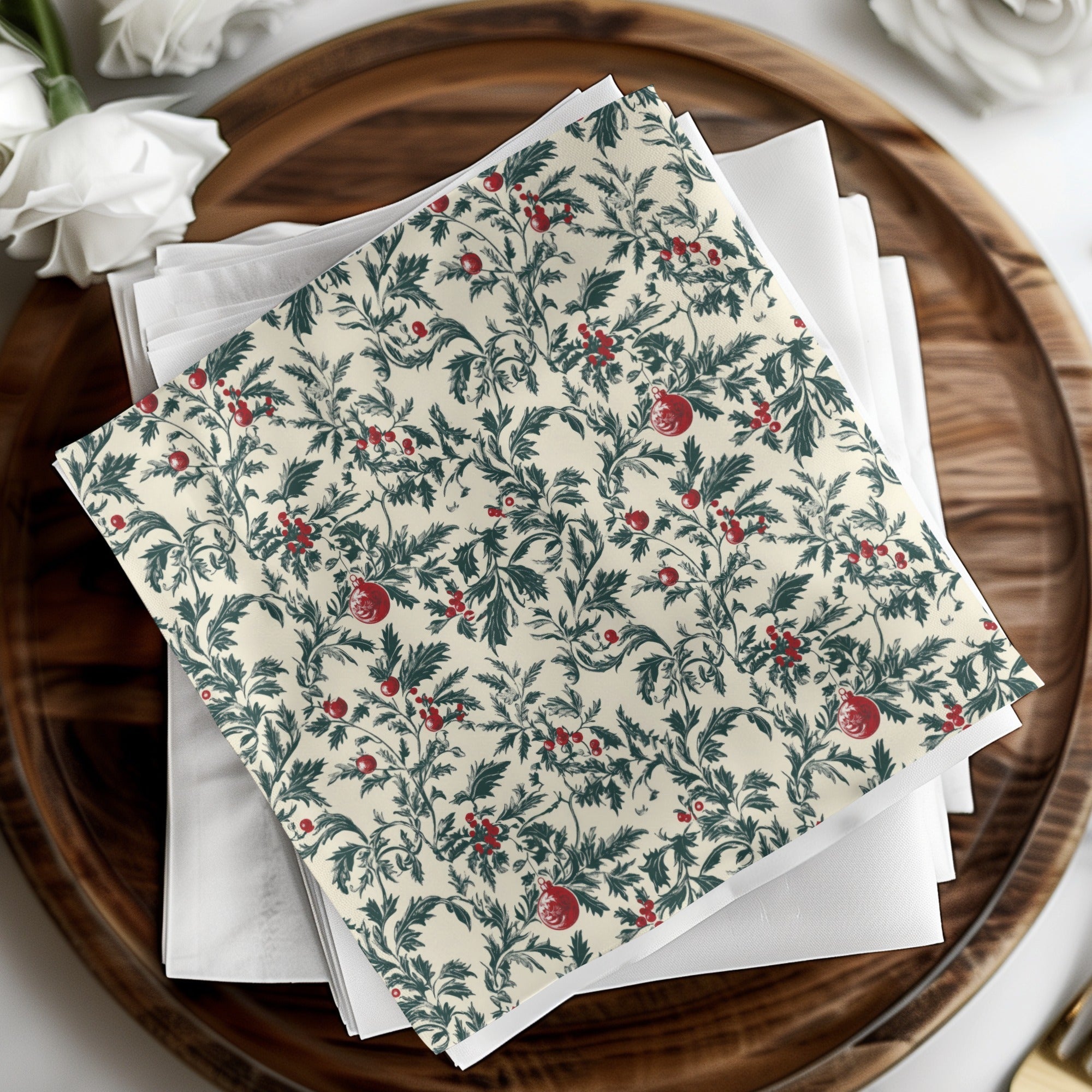 Christmas Ornament Digital Paper, Holiday Digital Pattern, Festive Seamless Design, Winter Berries, Printable Texture, Digital Scrapbooking - Moore and Mountain