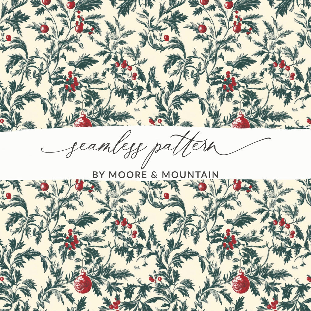Christmas Ornament Digital Paper, Holiday Digital Pattern, Festive Seamless Design, Winter Berries, Printable Texture, Digital Scrapbooking - Moore and Mountain