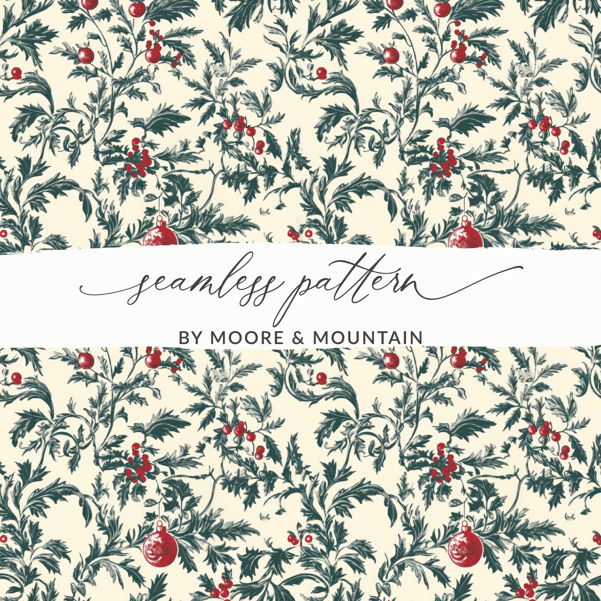 Christmas Ornament Digital Paper, Holiday Digital Pattern, Festive Seamless Design, Winter Berries, Printable Texture, Digital Scrapbooking - Moore and Mountain
