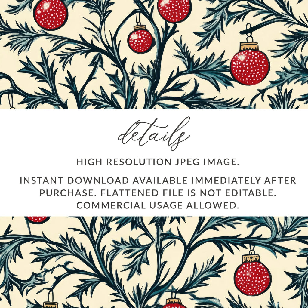 Christmas Ornament Seamless Pattern, Holiday Digital Paper, Festive Texture, Fabric Design, Scrapbooking, Digital Download - Moore and Mountain