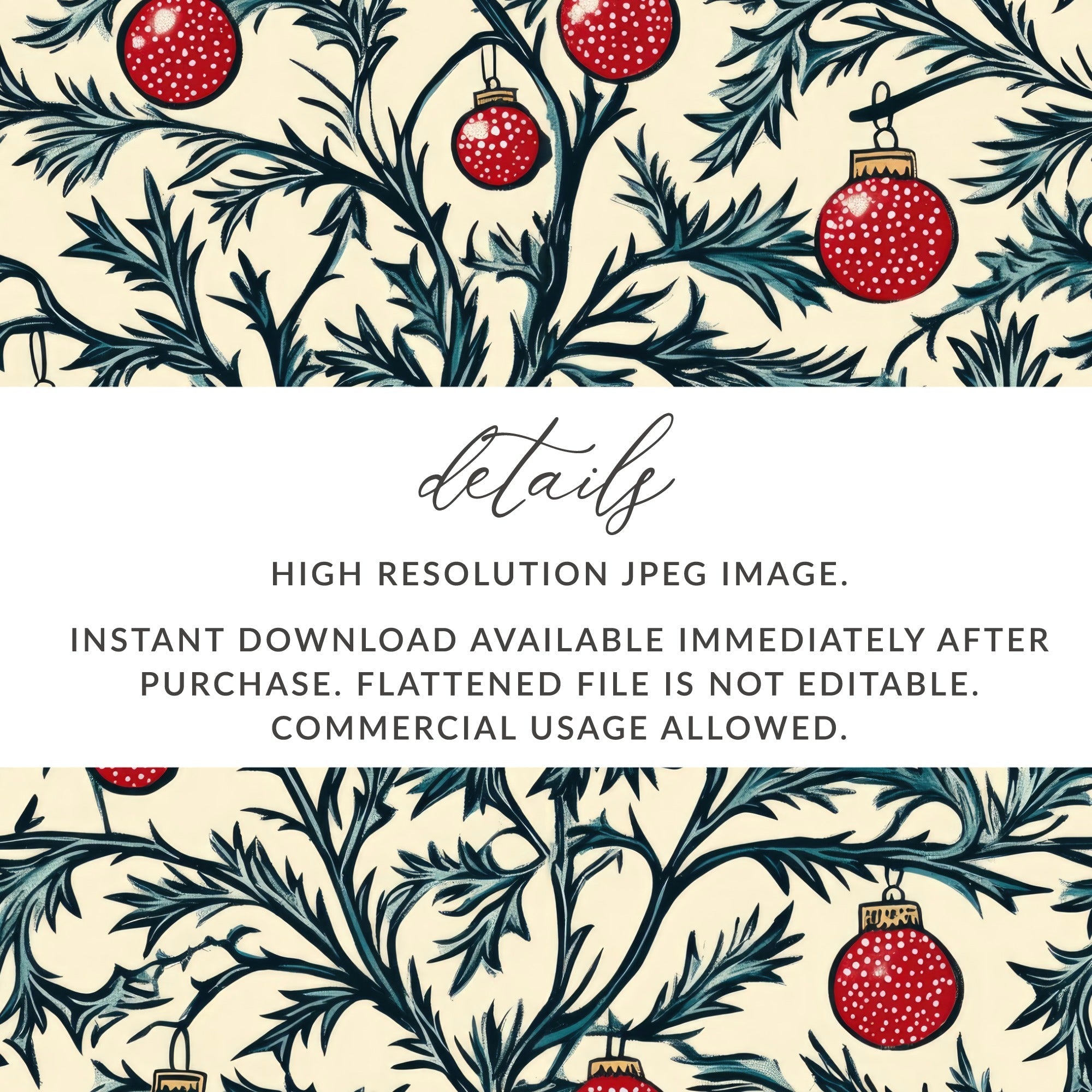 Christmas Ornament Seamless Pattern, Holiday Digital Paper, Festive Texture, Fabric Design, Scrapbooking, Digital Download - Moore and Mountain