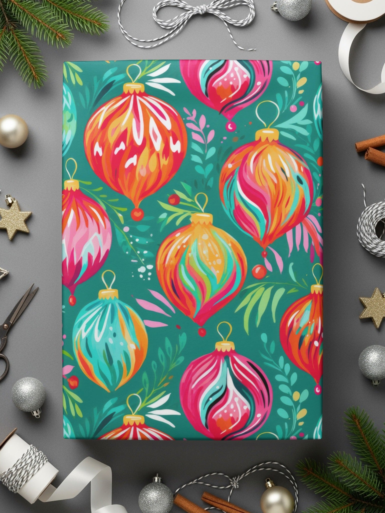 Christmas Ornaments Digital Paper, Festive Seamless Pattern, Holiday Ornament Background, Christmas Digital, Colorful Baubles Pattern - Moore and Mountain