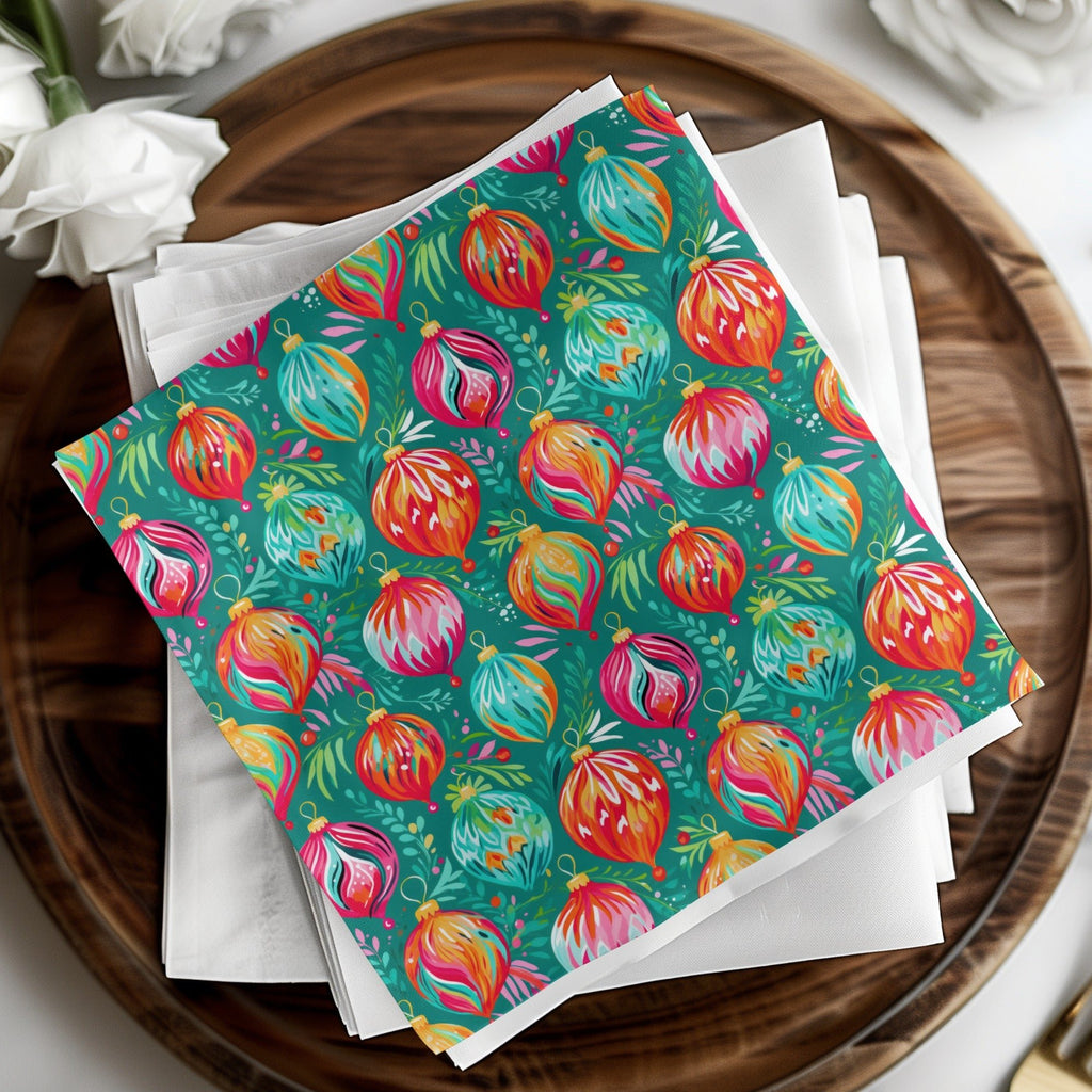 Christmas Ornaments Digital Paper, Festive Seamless Pattern, Holiday Ornament Background, Christmas Digital, Colorful Baubles Pattern - Moore and Mountain