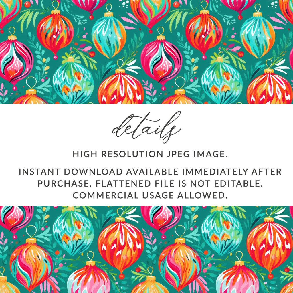 Christmas Ornaments Digital Paper, Festive Seamless Pattern, Holiday Ornament Background, Christmas Digital, Colorful Baubles Pattern - Moore and Mountain