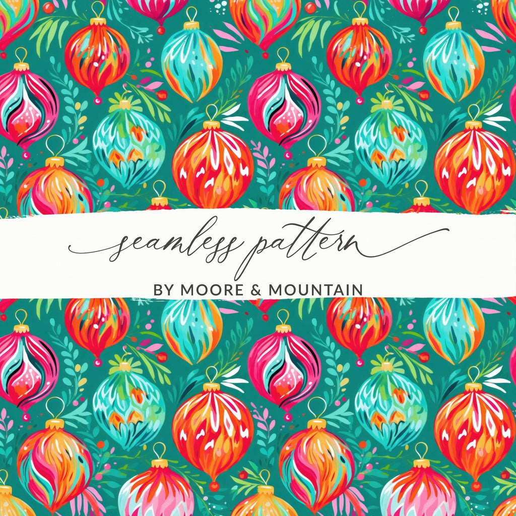 Christmas Ornaments Digital Paper, Festive Seamless Pattern, Holiday Ornament Background, Christmas Digital, Colorful Baubles Pattern - Moore and Mountain
