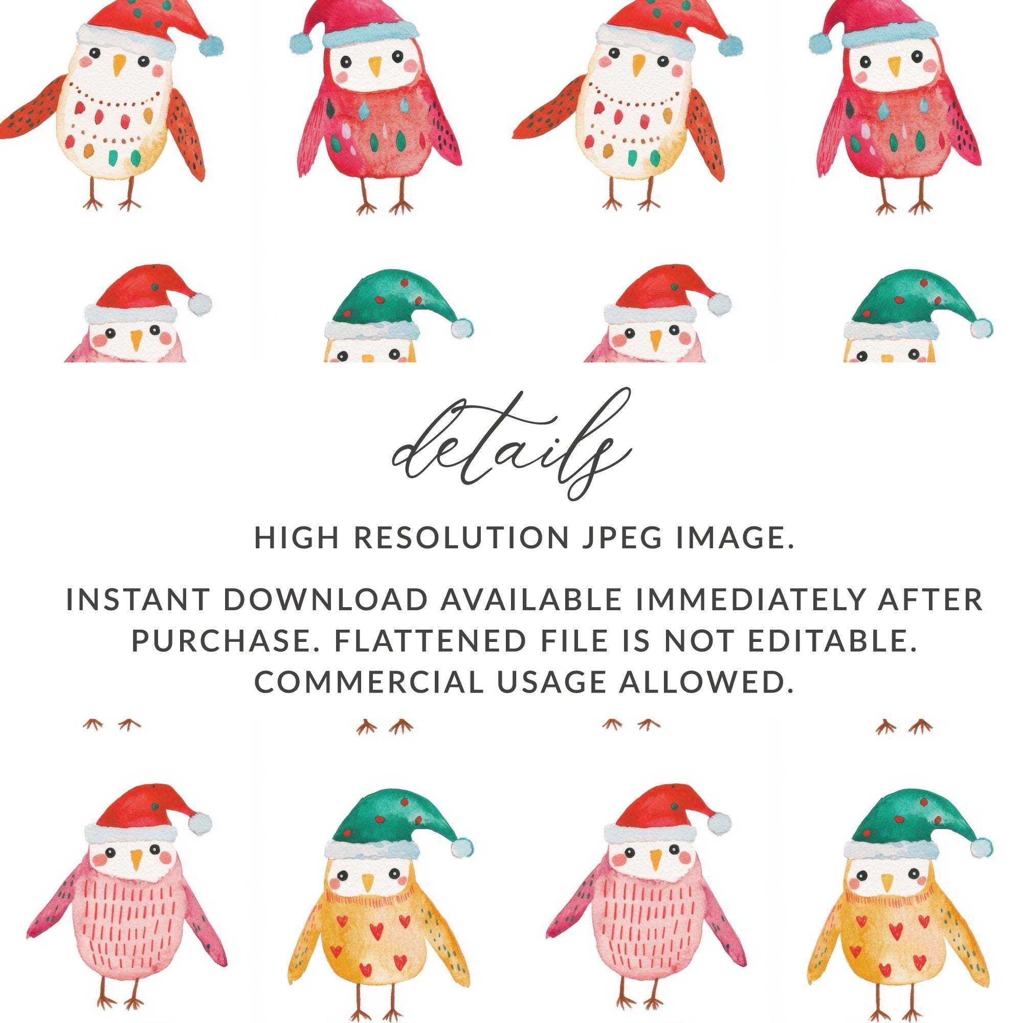 Christmas Owls With Santa Hats Cute Seamless Pattern Digital - Moore and Mountain