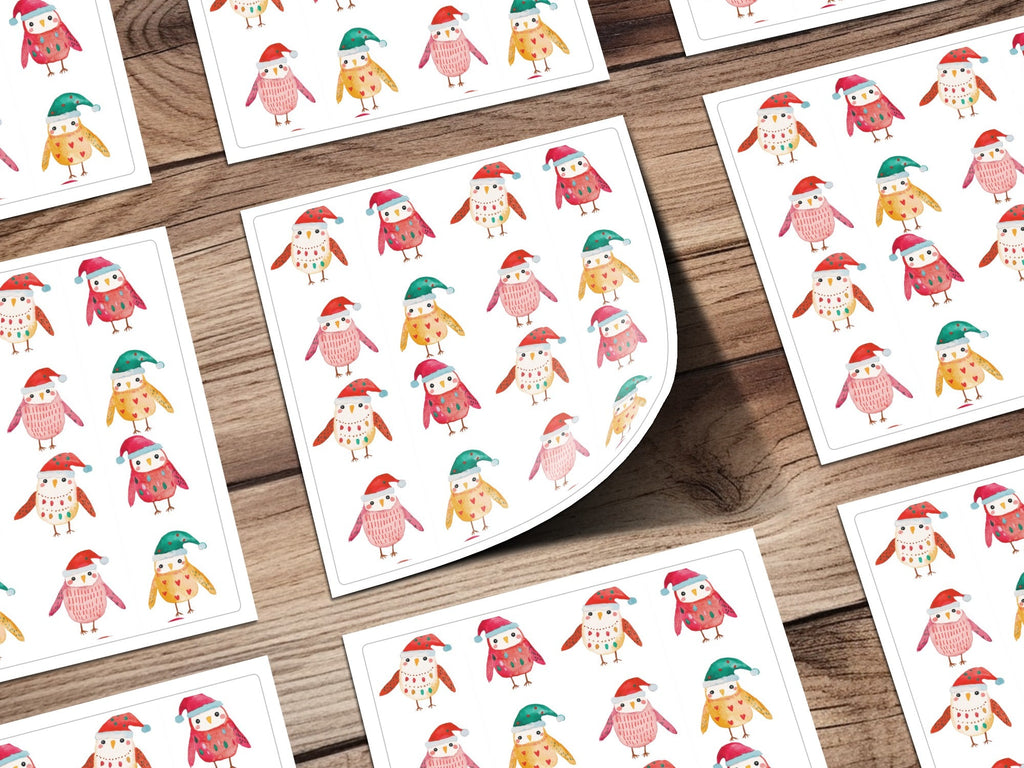 Christmas Owls With Santa Hats Cute Seamless Pattern Digital - Moore and Mountain