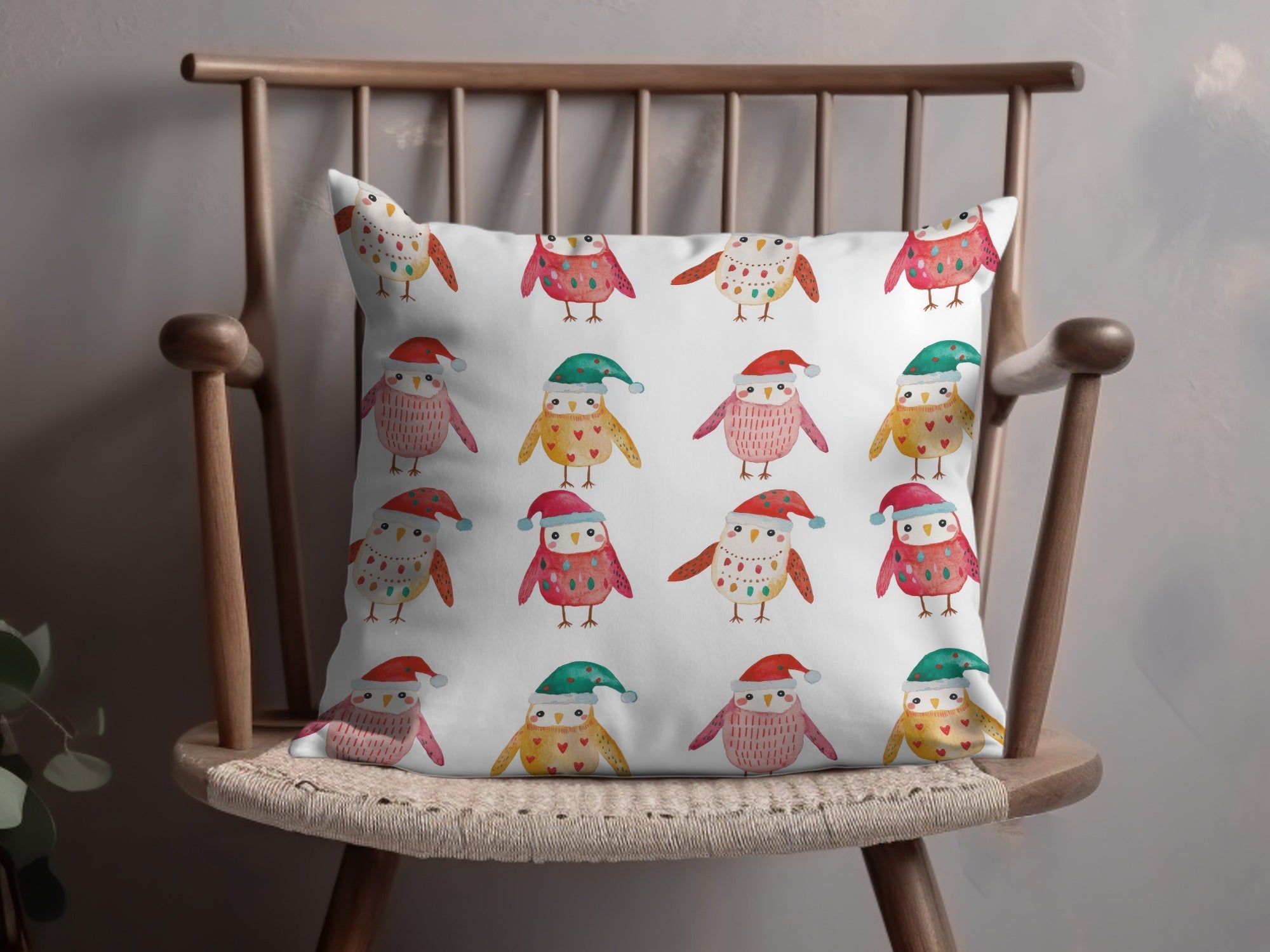 Christmas Owls With Santa Hats Cute Seamless Pattern Digital - Moore and Mountain