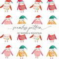 Christmas Owls With Santa Hats Cute Seamless Pattern Digital - Moore and Mountain
