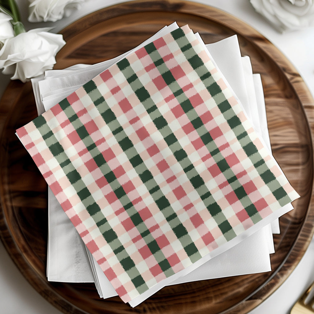 Red and Green Plaid Design Decorative Paper Napkins