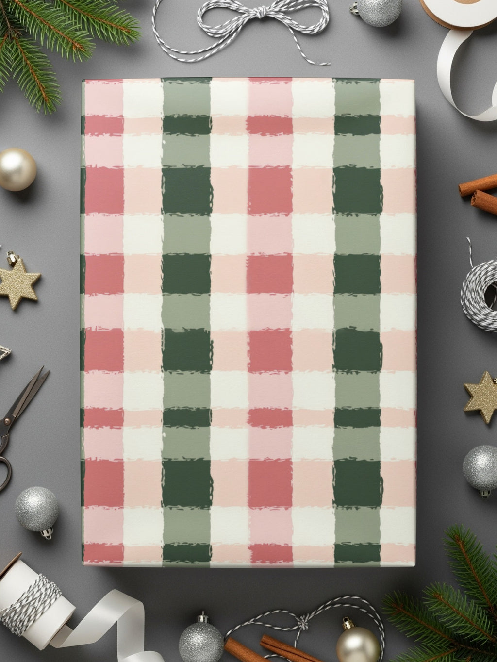 Festive Green Red Plaid Pattern Gift Wrapping Paper