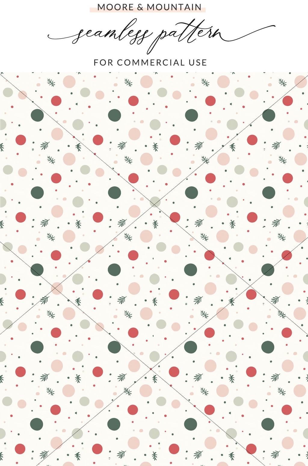 Seamless Pattern with Festive Dots and Christmas Leaves Design