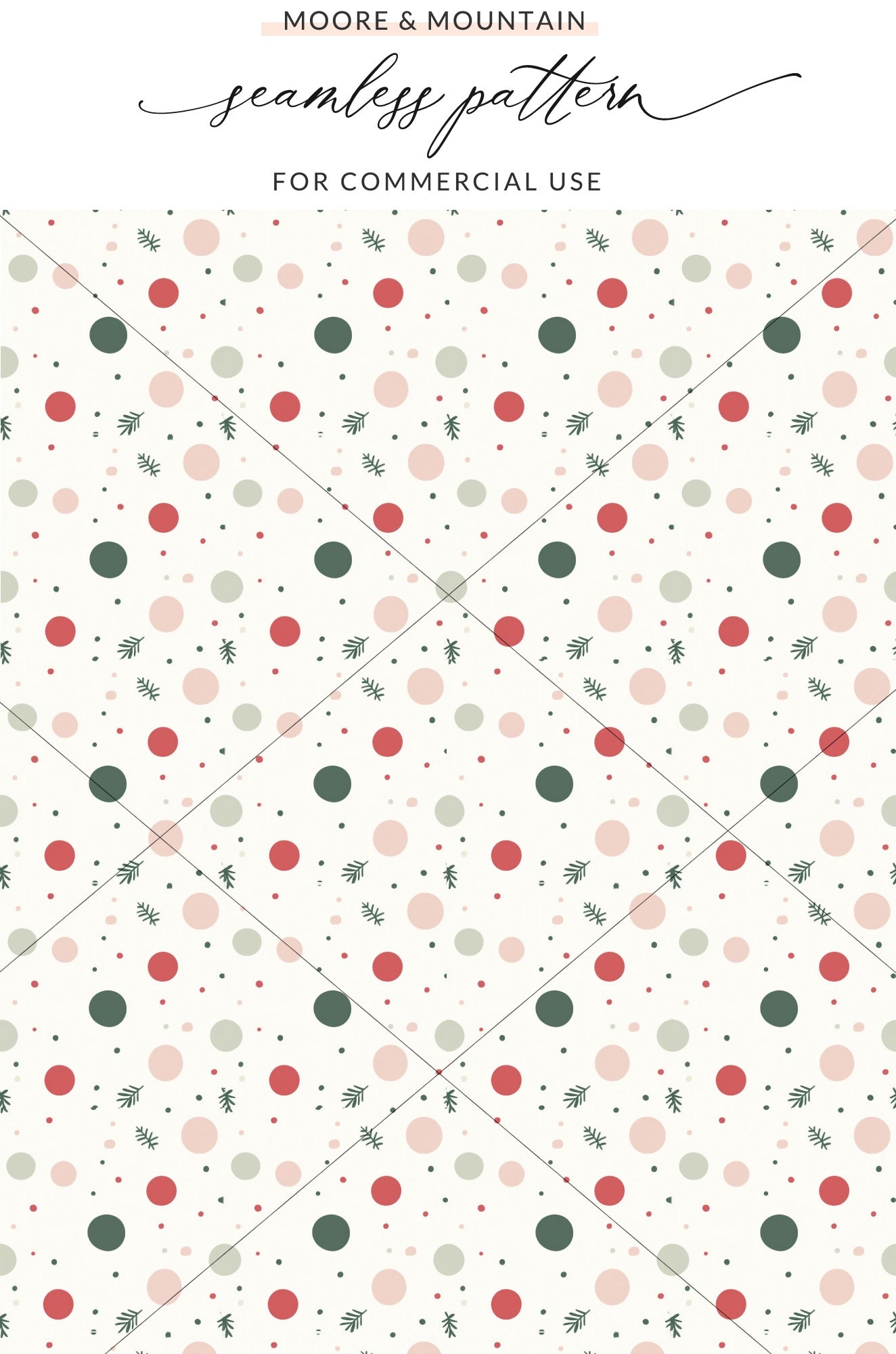 Seamless Pattern with Festive Dots and Christmas Leaves Design