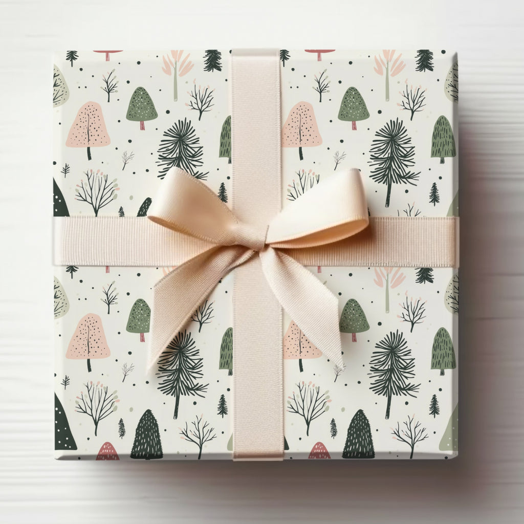 Festive Trees and Forest Theme Wrapped Gift Box